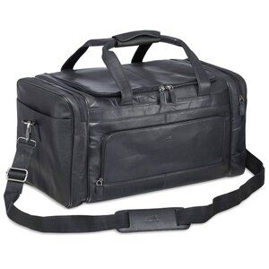 MANCINI Leather Duffle Bag Buffalo Collection Black Travel Weekender RFID Secure